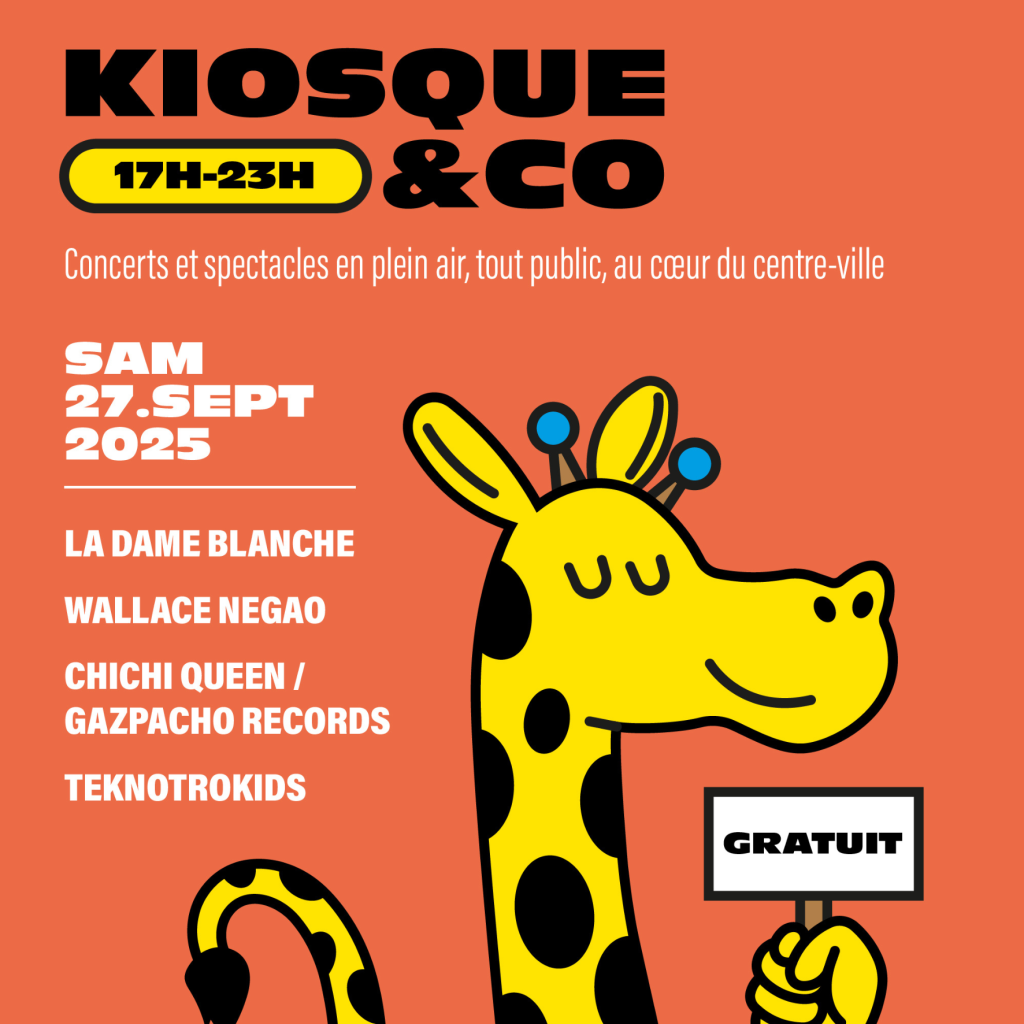 Affiche d'événement avec une girafe dessus